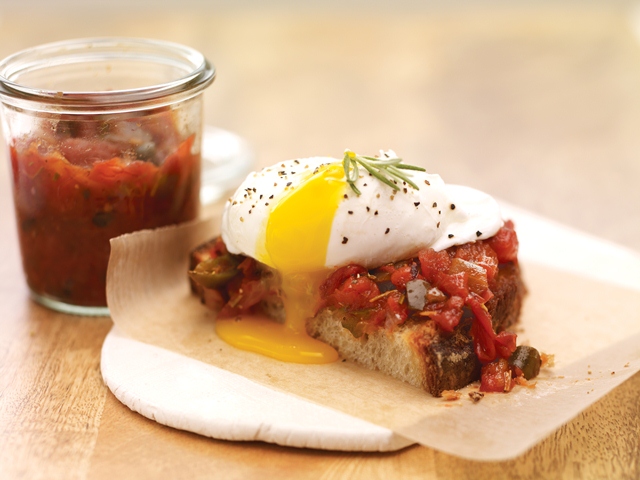 Rosemary Tomato Jam with Poached Egg