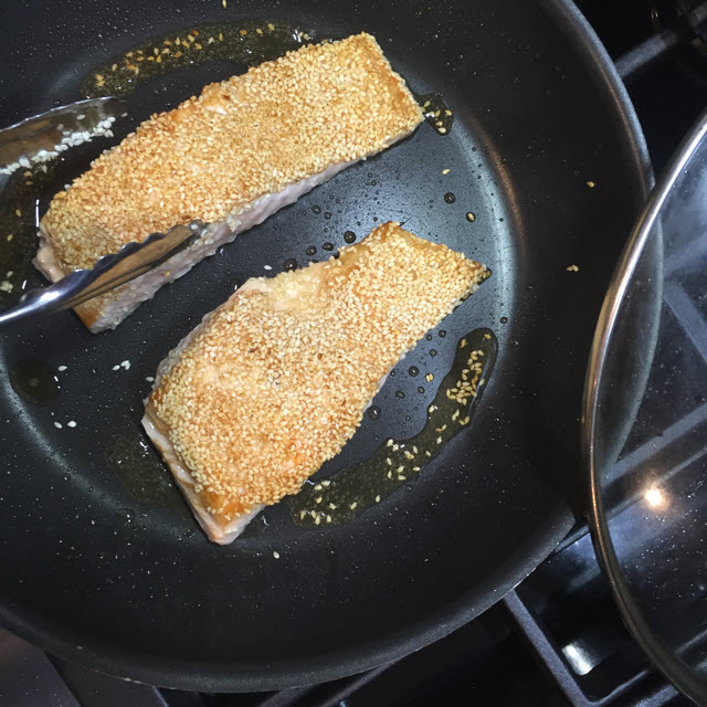 Salmon sesame in pan