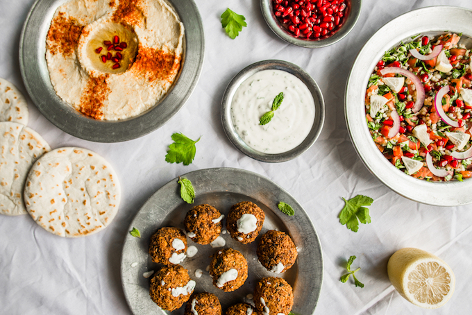 Traditional Arab and Jewish healthy food, vegan and vegetarian