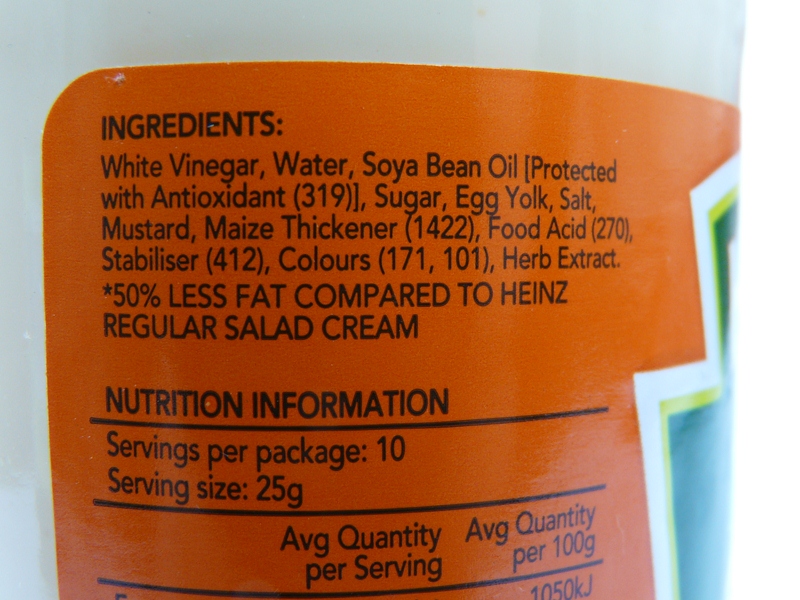 Label Additives Ingred List Heinz Lite Salad Cream