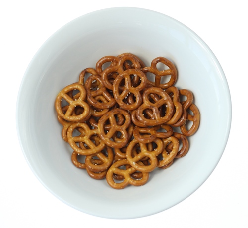 Snacks on white final pretzels