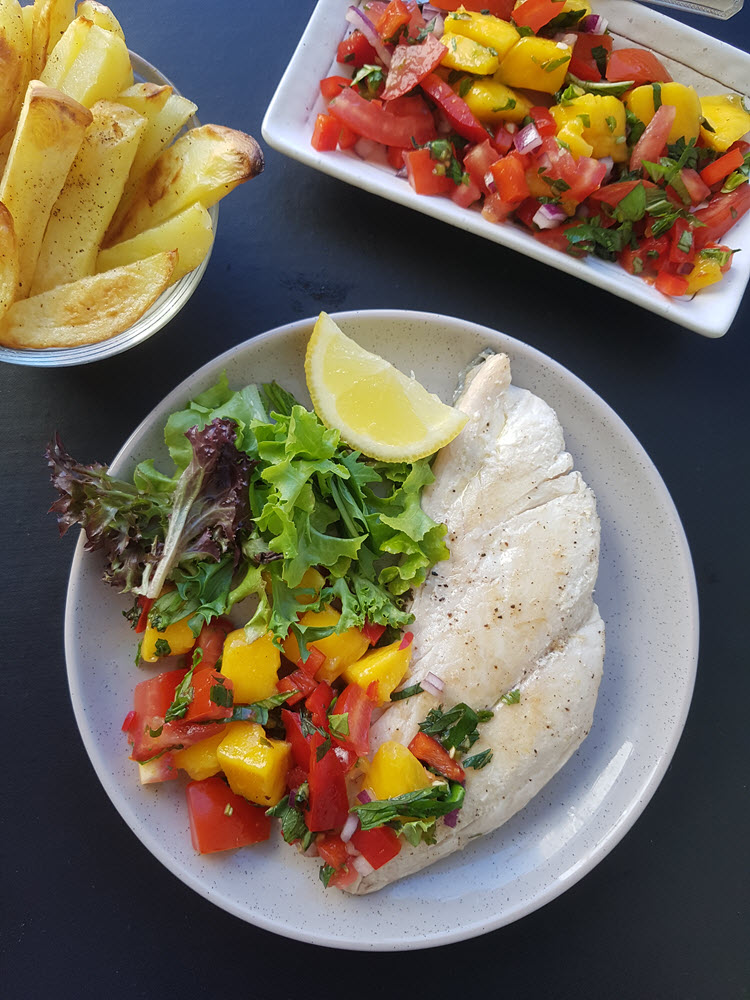 Blue-eye cod with mango salsa - Catherine Saxelby's Foodwatch