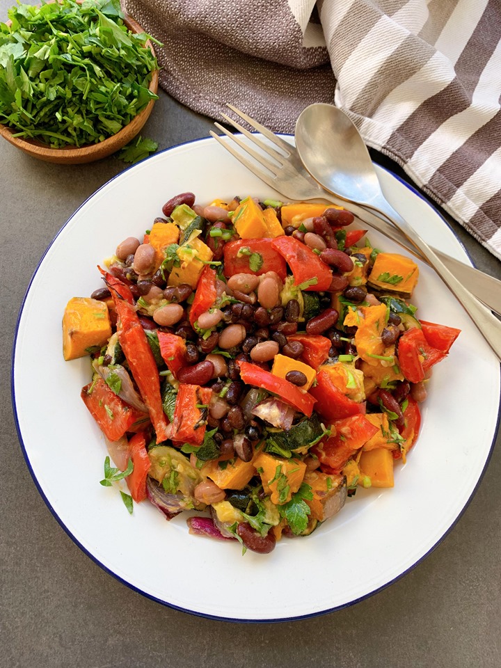 Roasted vegetable and bean salad - Catherine Saxelby's Foodwatch